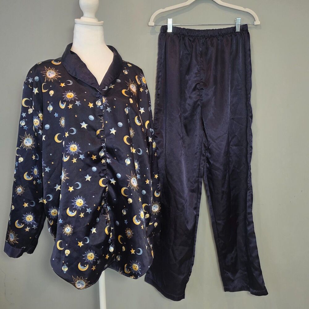 Dream Modes Celestial Pajama Lounge Set LG Navy Sun Moon Stars Novelty Dopamine